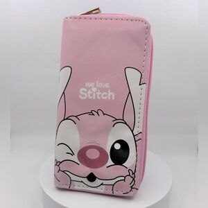Disney Stitch Wallet Zip Around “ We Love Stitch” Cartoon Long Clutch Pink, NEW